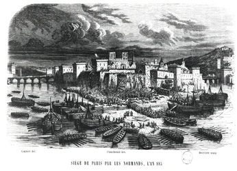 Norsemen besieging Paris in 885, 19th century
